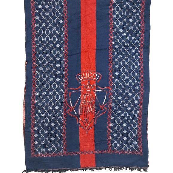 Gucci Vintage Red & Blue Stripe Monogram Shawl Wrap Scarf - Picture 2 of 10